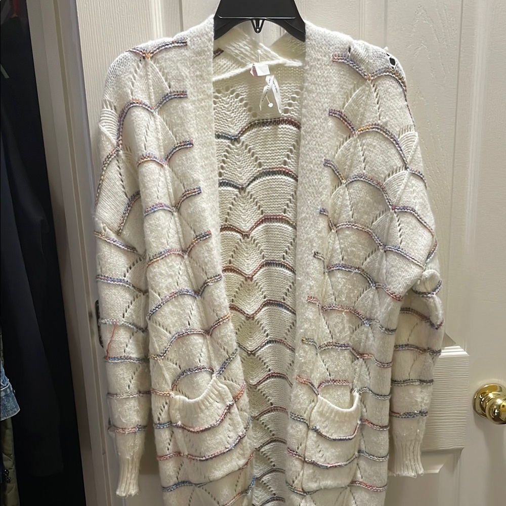 DREAMERS by debut Cream Sweater with Rainbow/Multicolor Accents